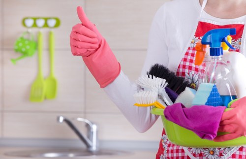 Cleaning checklist and equipment arranged for a scheduled deep clean